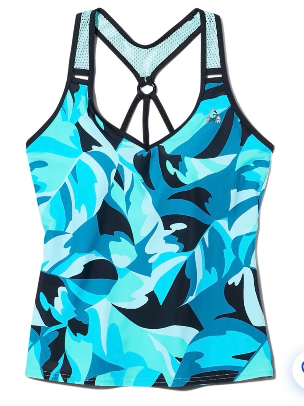 Women’s Blue Tropical-Print Racerback Tankini Top